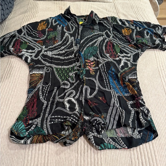 FARM Rio Pants - FARM Rio Black Tropical Print Jumpsuit Romper